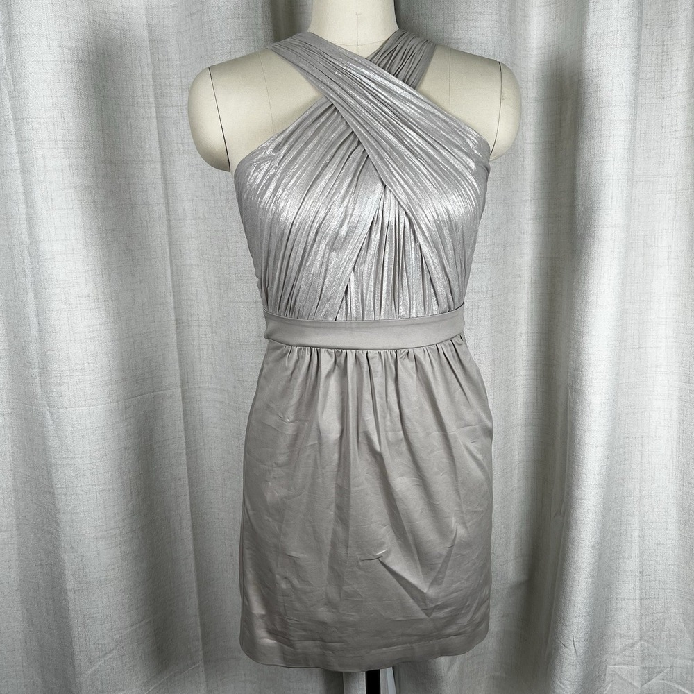 NEW! Armani Exchange Metallic Silver Cross Neck Dress Size 4 Party Wedding